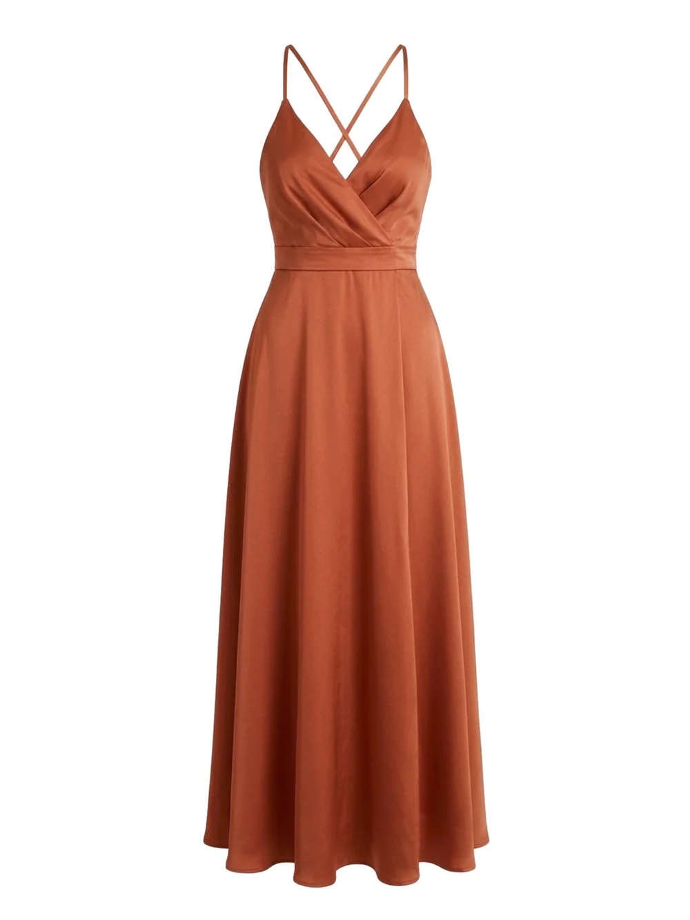 Satin Slip Dress with Spaghetti Straps in Rust